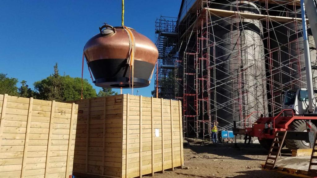 Distillery equipment under construction.